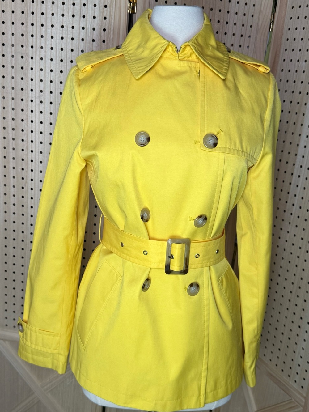 Lauren Ralph Lauren Yellow Trench Coat Jacket Size Small Cotton Blend l Raincoat - Picture 2 of 13